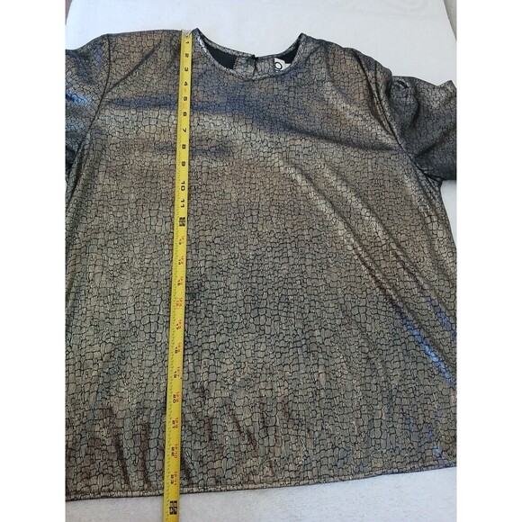 Vintage Womens Clio Gold Metallic Short Sleeve Blouse 100% Polyester SML USA - Picture 7 of 13